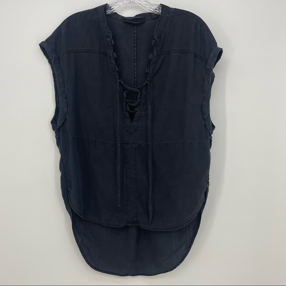 Scotch & Soda Lyocell Short Sleeve Blouse Top Lace Up front womens size small